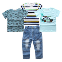 4Pcs Boys Clothes Sets Summer Children Clothing Baby Boy Sport Suit T-shirt+Jeans Costume For Kids 2 3 4 5 6 7 Years - 4IZN